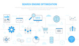 seo search engine optimization concept with icon set template banner with modern blue color style