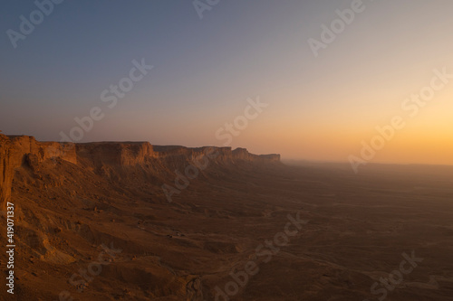 Sunset views at the Edge of the World escarpment tourist area near Riyadh  Saudi Arabia