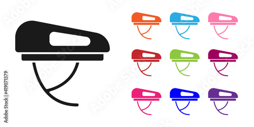 Black Bicycle helmet icon isolated on white background. Extreme sport. Sport equipment. Set icons colorful. Vector.