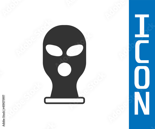 Grey Balaclava icon isolated on white background. A piece of clothing for winter sports or a mask for a criminal or a thief. Vector.