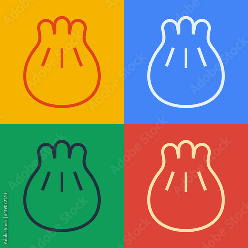 Pop art line Khinkali on cutting board icon isolated on color background. Traditional georgian dumpling. Vector Illustration.