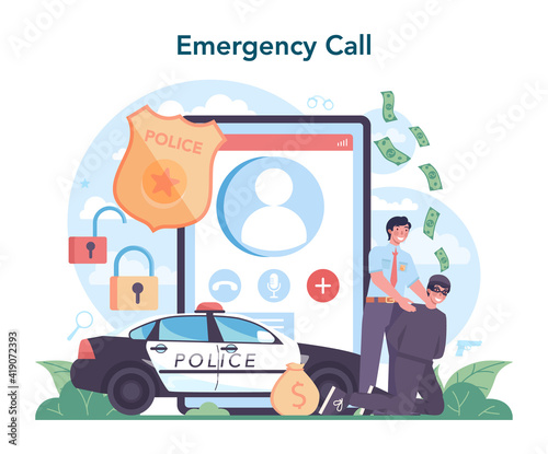 Police officer online service or platform. Detective making investigation