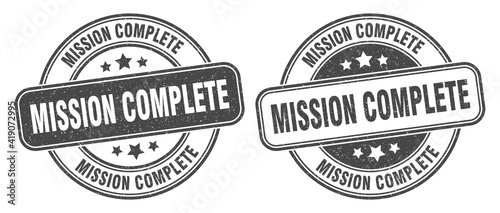 mission complete stamp. mission complete label. round grunge sign