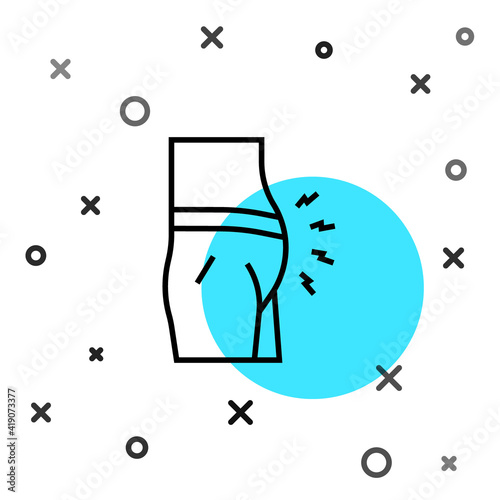 Black line Abdominal bloating icon isolated on white background. Constipation or diarrhea. Random dynamic shapes. Vector.