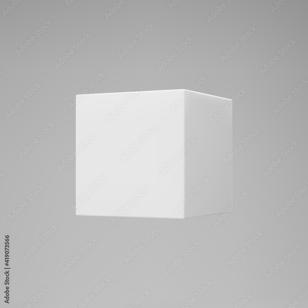 White 3d modeling cube with perspective isolated on grey background. Render a rotating 3d box in perspective with lighting and shadow. Realistic vector icon White 3d modeling cube with perspective isolated on grey background. Render a rotating 3d box in perspective with lighting and shadow. Realistic vector icon