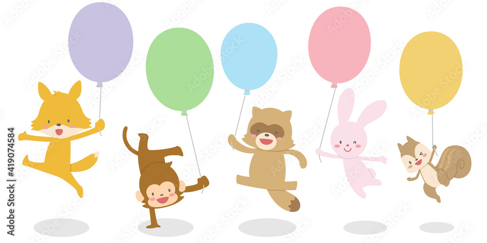Naklejka premium ジャンプしている動物キャラクターセット1