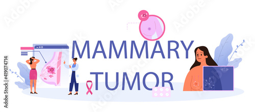Mammary tumor typographic header. Consultation with doctor