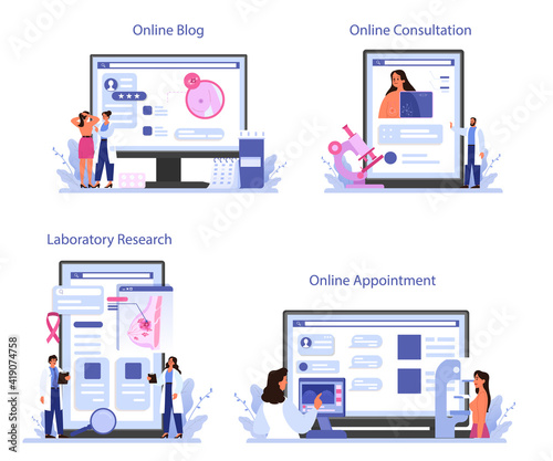 Mammologist online service or platform set. Consultation with doctor