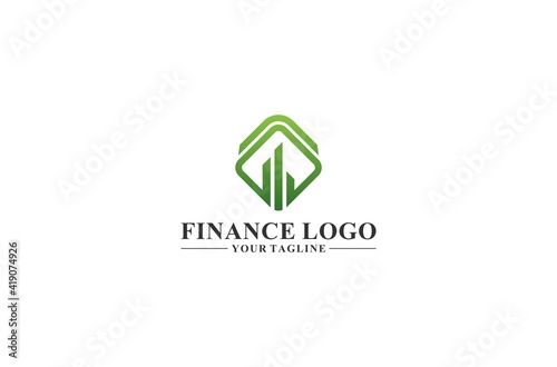 finance logo with poles straight up and using green color that reflects the growth and fertility of the financial business
