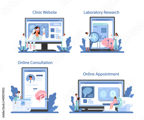 Neurologist online service or platform set. Doctor examine human