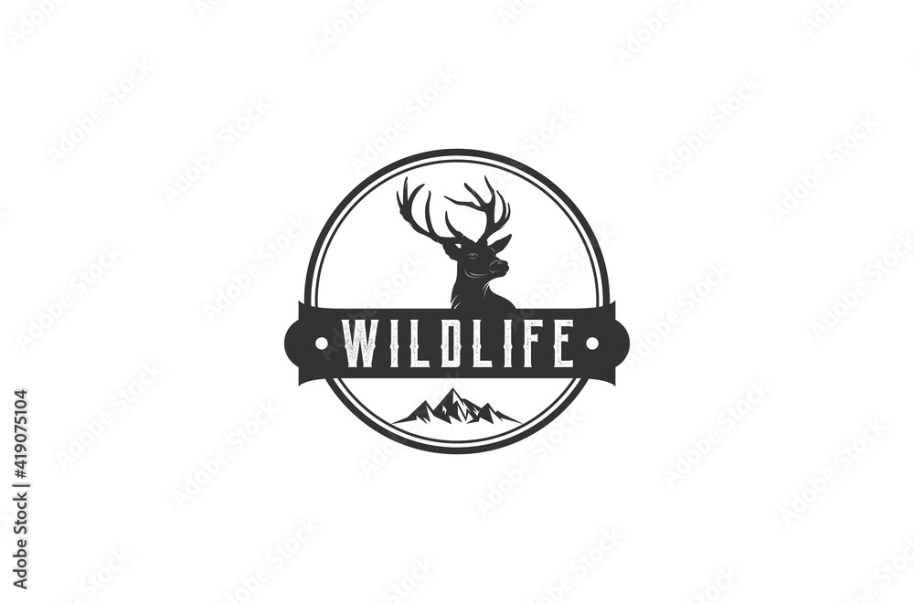 wildlife logo with deer and mountain illustration wildlife logo with deer and mountain illustration