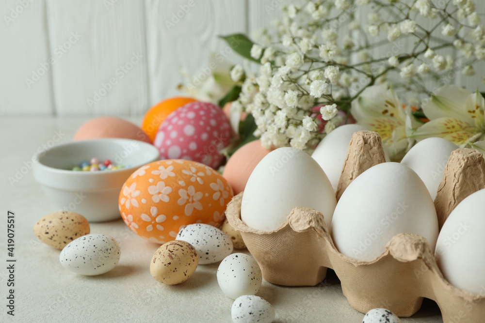 Beautiful concept of Happy Easter on white textured background Beautiful concept of Happy Easter on white textured background