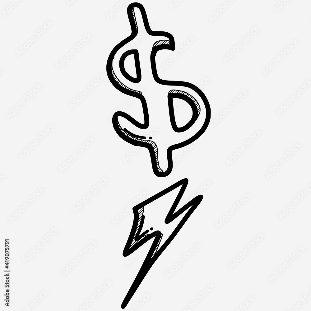 Money Thunder doodle vector icon. Drawing sketch illustration hand drawn line eps10 Money Thunder doodle vector icon. Drawing sketch illustration hand drawn line eps10