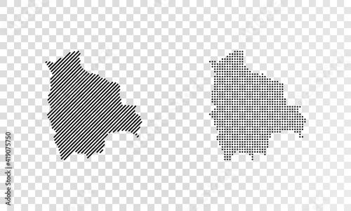 Set of abstract maps of Bolivia. Dot and line map of Bolivia. Vector dotted map of Bolivia isolated on transparent background