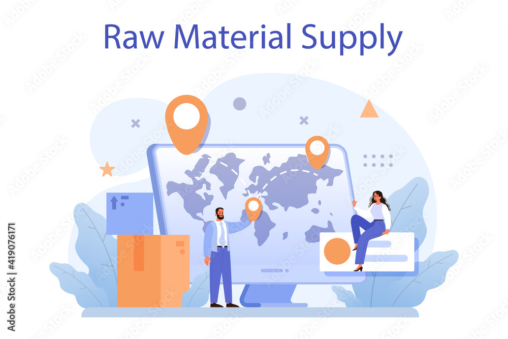 Raw material supply concept. Suppliers, B2B idea, global distribution