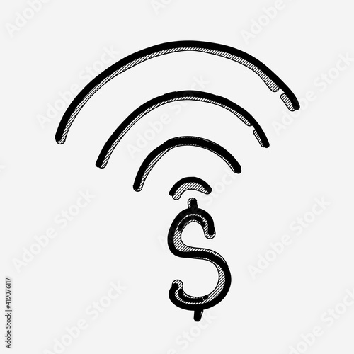 Money wireless vector icon. Drawing sketch illustration hand drawn line eps10