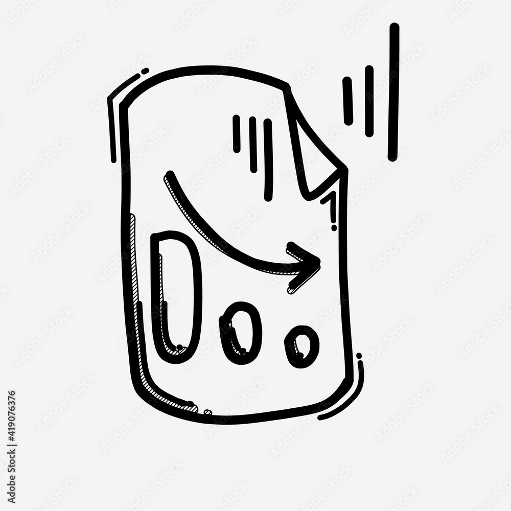 Document arrow graph down vector icon. Drawing sketch illustration hand drawn line eps10 Document arrow graph down vector icon. Drawing sketch illustration hand drawn line eps10