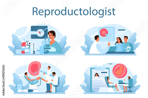 Reproductologist and reproductive health set. Human anatomy, biological