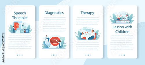 Speech therapist mobile application banner set. Didactic correction
