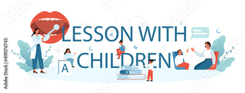 Lesson with children typographic header. Didactic correction