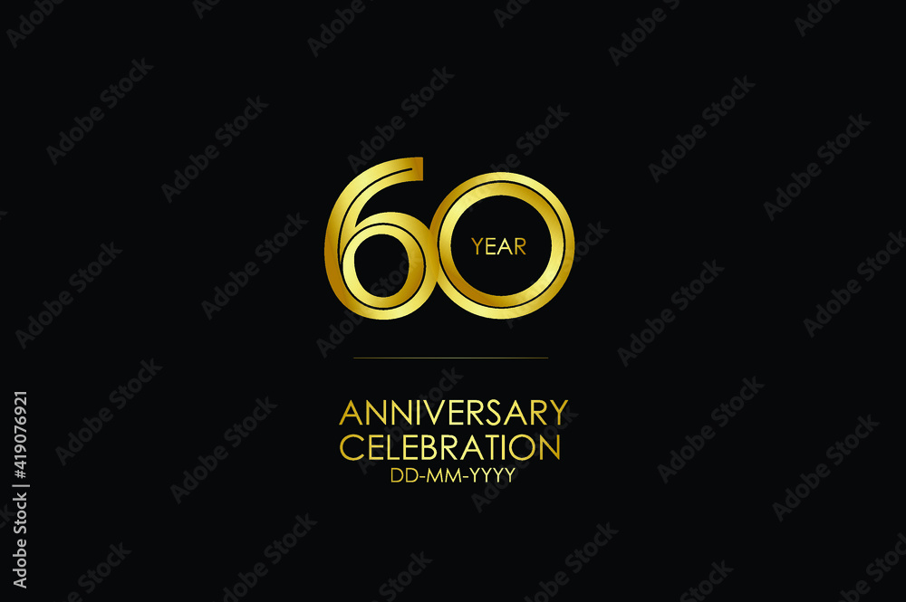 Obraz premium 60 year anniversary celebration Gold Line. logotype isolated on Black background for celebration, invitation card, and greeting card-Vector
