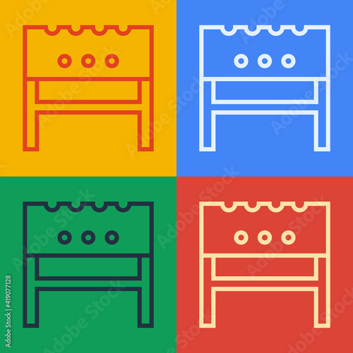 Pop art line BBQ brazier icon isolated on color background. Vector.