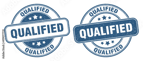 qualified stamp. qualified label. round grunge sign