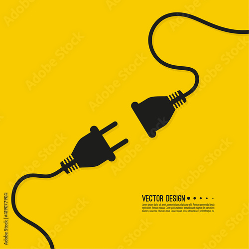 Abstract background with wire plug and socket. Concept connection, disconnection, electricity.