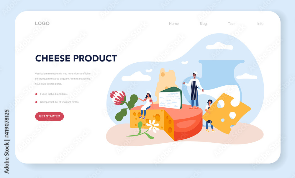 Fototapeta premium Cheese maker web banner or landing page. Professional chef making