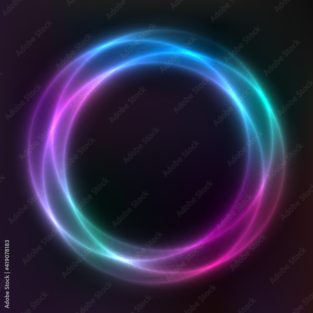 Vector background of neon geometric shapes, round frame, abstract background, wallpaper
