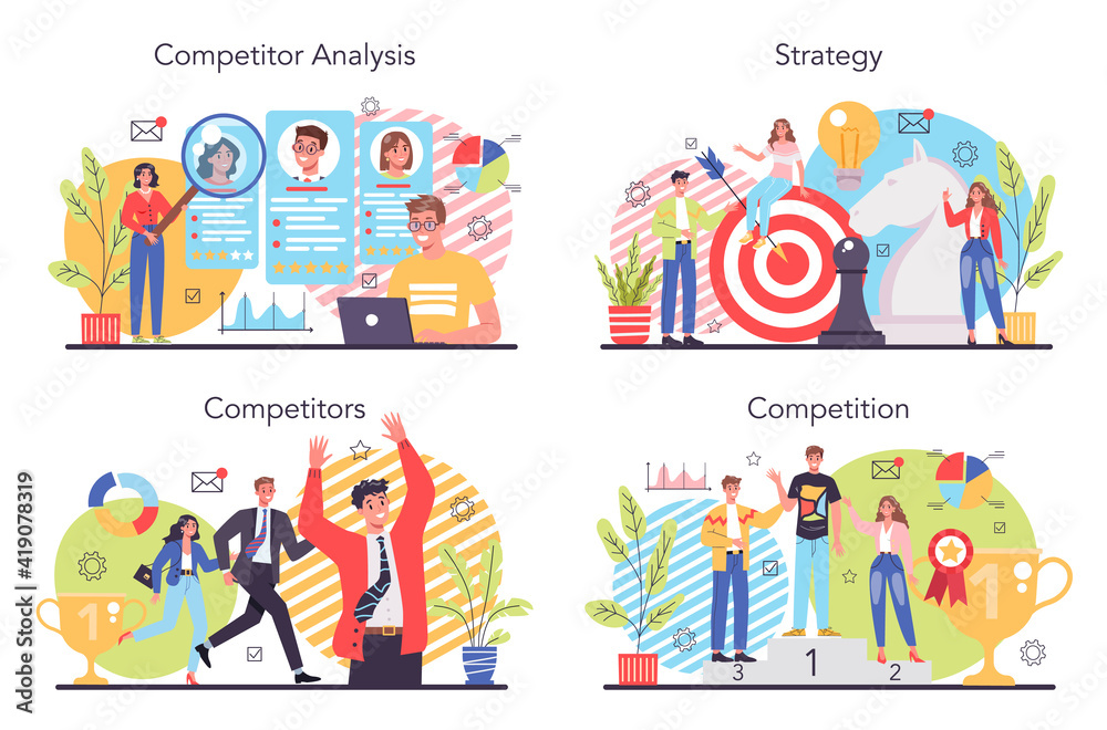 Competitor analysis concept set. Business competition. Market research