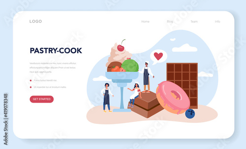 Confectioner web banner or landing page. Professional confectioner chef.