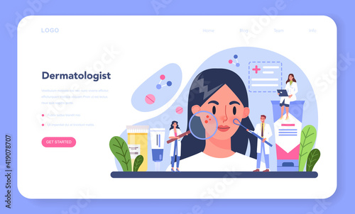 Dermatologist web banner or landing page. Dermatology and trichologist