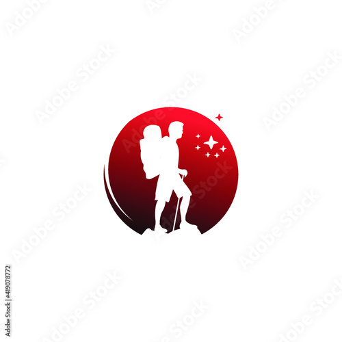 Silhouette of a climber, hiking logo vector