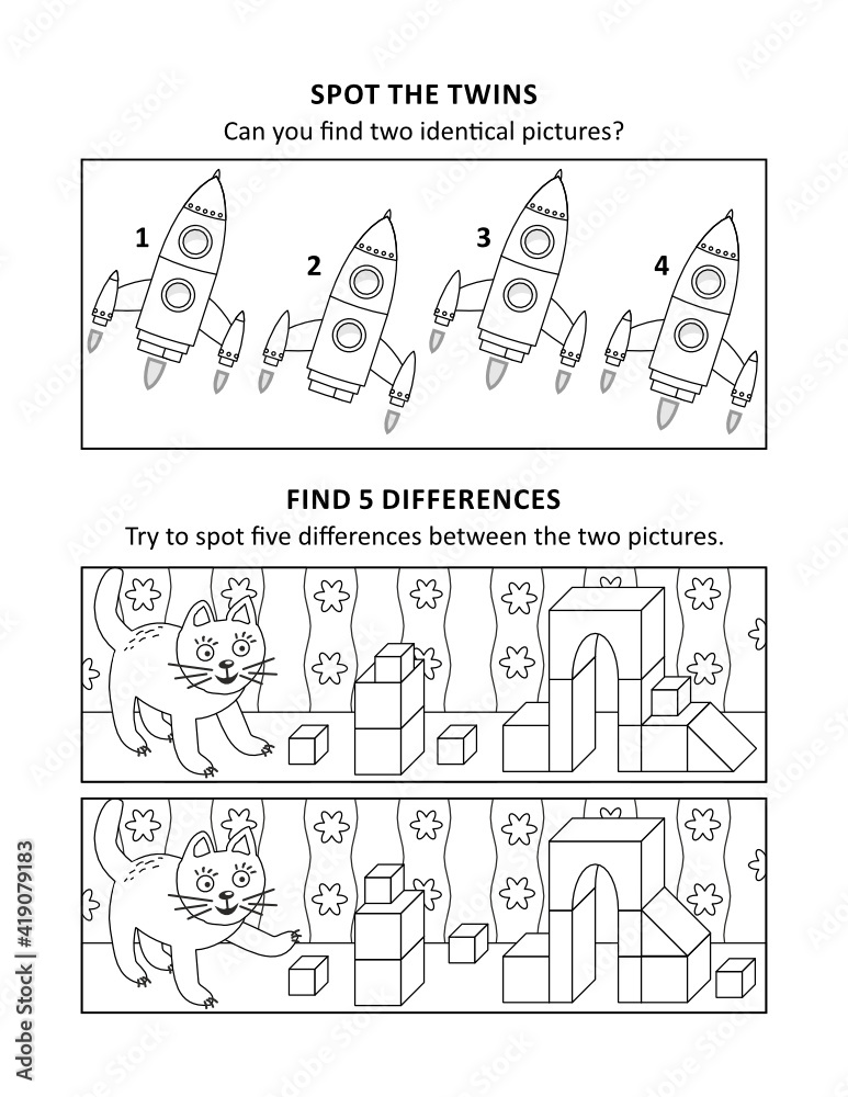 Activity sheet for kids with two puzzles
