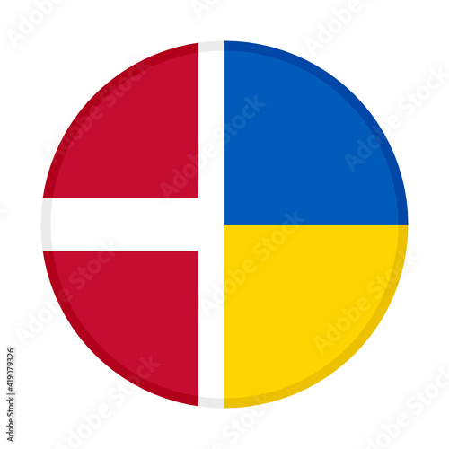 round icon with denmark and ukraine flags. vector illustration isolated on white background	