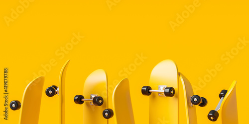 Fotografia Yellow skateboard or skating surf board on vibrant color background with extreme lifestyle