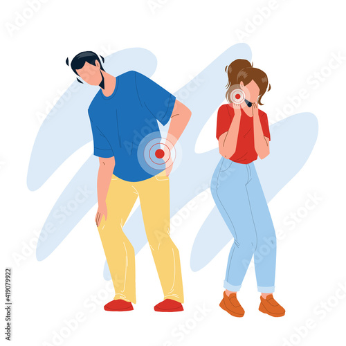 Neck And Back Pain Have Boy And Girl Couple Vector