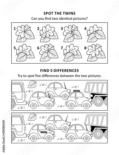 Activity sheet for kids with two puzzles
