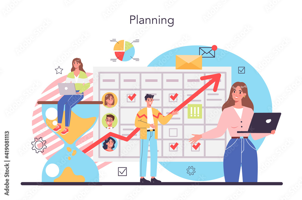 Business planning concept. Setting a goal or target and following schedule.
