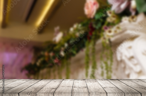 Wooden table and blur restaurant background