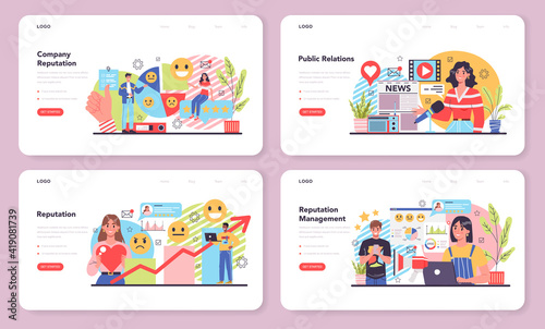 Company reputation web banner or landing page set. Building relationship