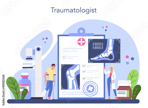 Traumatologist and trauma surgery doctor. Injured limb, broken