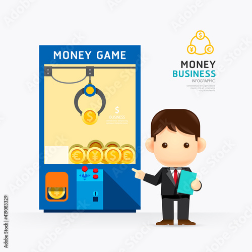 Infographic business claw game with coach design. How to success concept vector illustration.