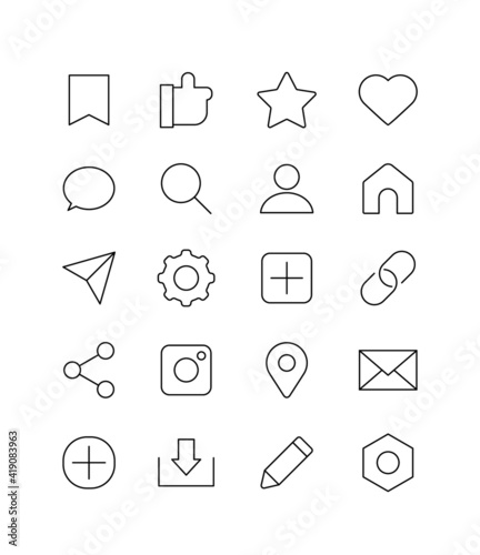 Social media, sns line icons set. Web, app icon set.