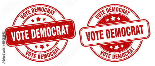 vote democrat stamp. vote democrat label. round grunge sign