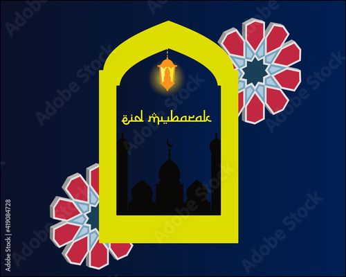 Vector Illustration of a text in malay "Selamat Hari Raya" which a greeting for eid mubarak. Eid Mubarak month of forfiveness is celebrated after the month of Ramadhan. Arabic Word is mean Eid Mubarak