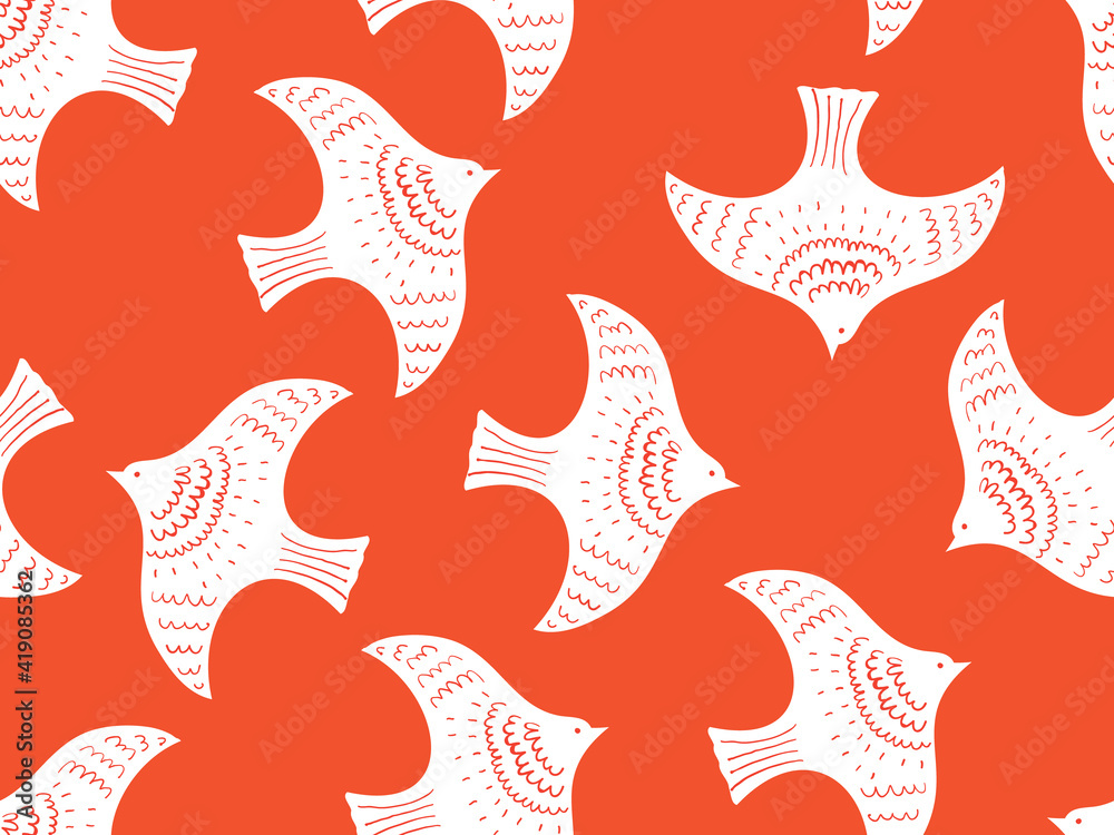 Set of seamless bird and flower patterns
