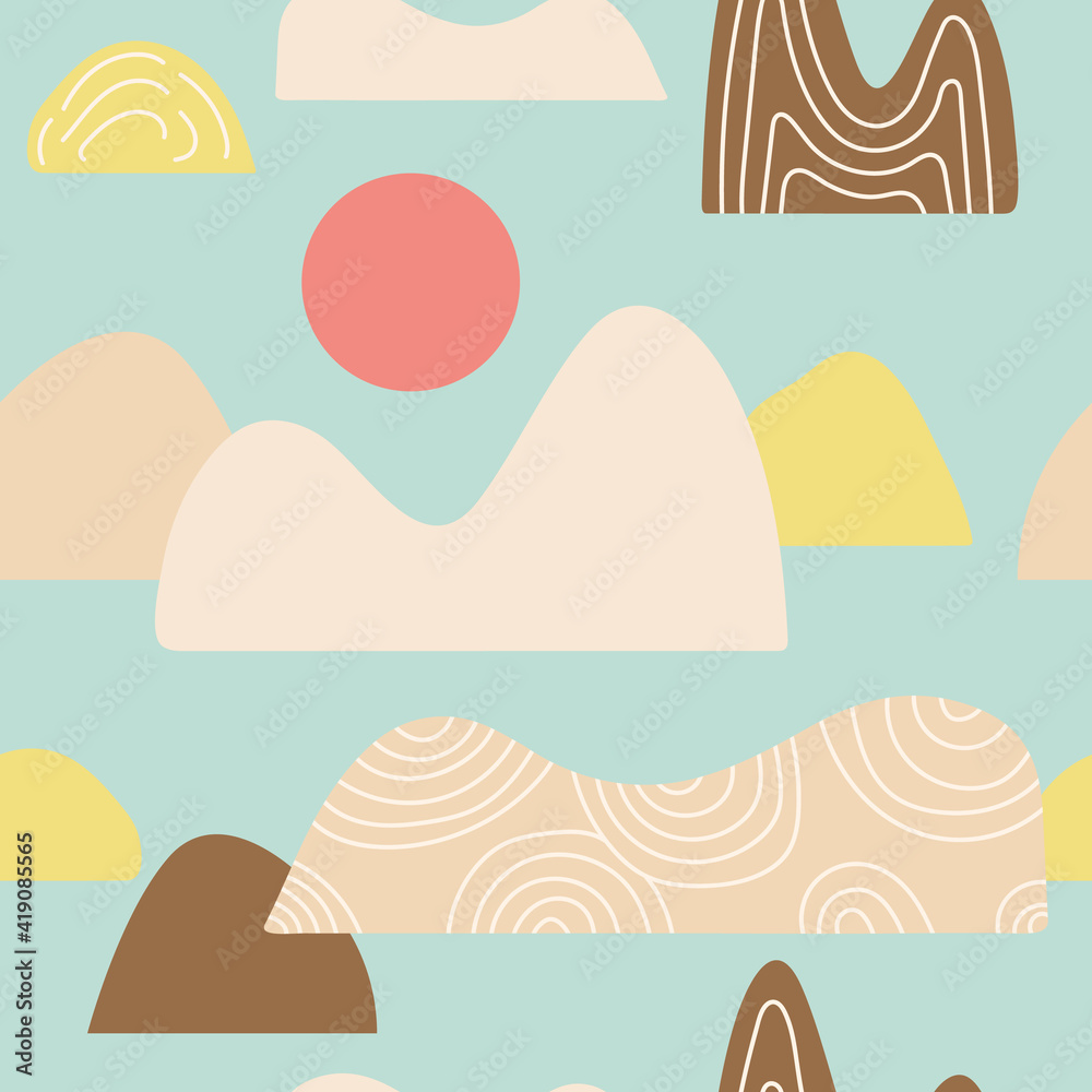 Seamless pattern of mountain and sun