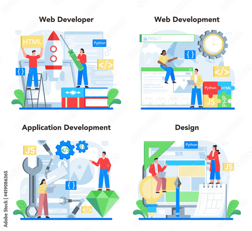 Web development concept set. Website optimization and web page interface